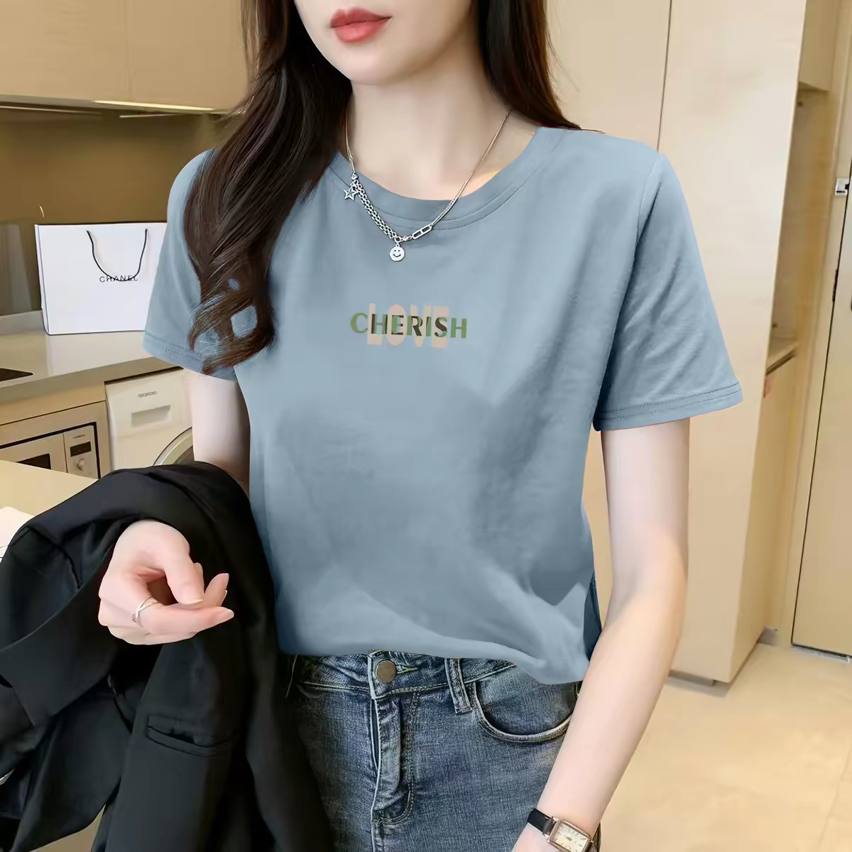 纯棉短袖圆领T恤女