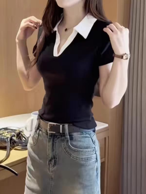 纯棉polo领短袖T恤女